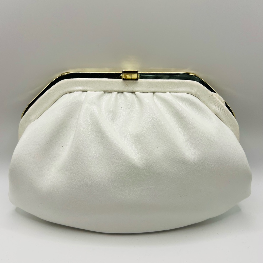 White Clutch Wristlet with Gold Frame